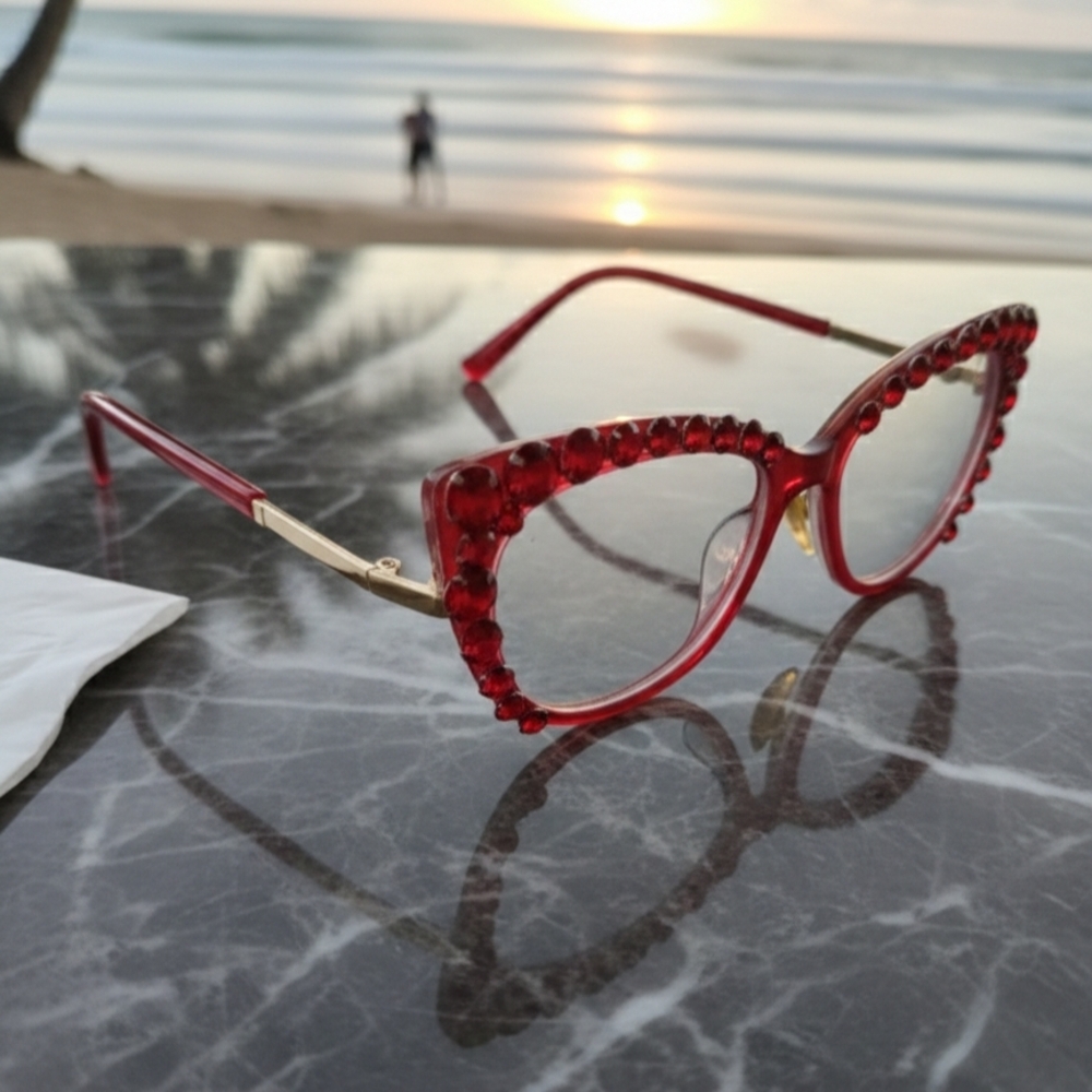 Women's Bling Cat Eye Readers Red Rhinestones AB Reading Glasses Black +1.50 - Picture 7 of 8